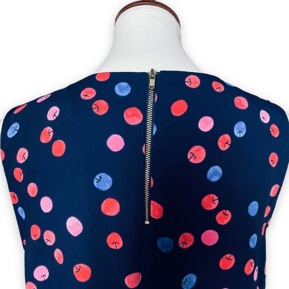 🍀Cynthia Rowley Womens Blue Cherry Print Round Neck Shift Dress 10 - Picture 6 of 12